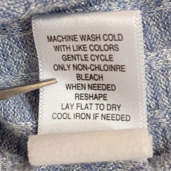 Cocomo Blue and Silver V Neck Swing Sweater Ribbed Button Up Roll Tab Sleeve L - Picture 9 of 9